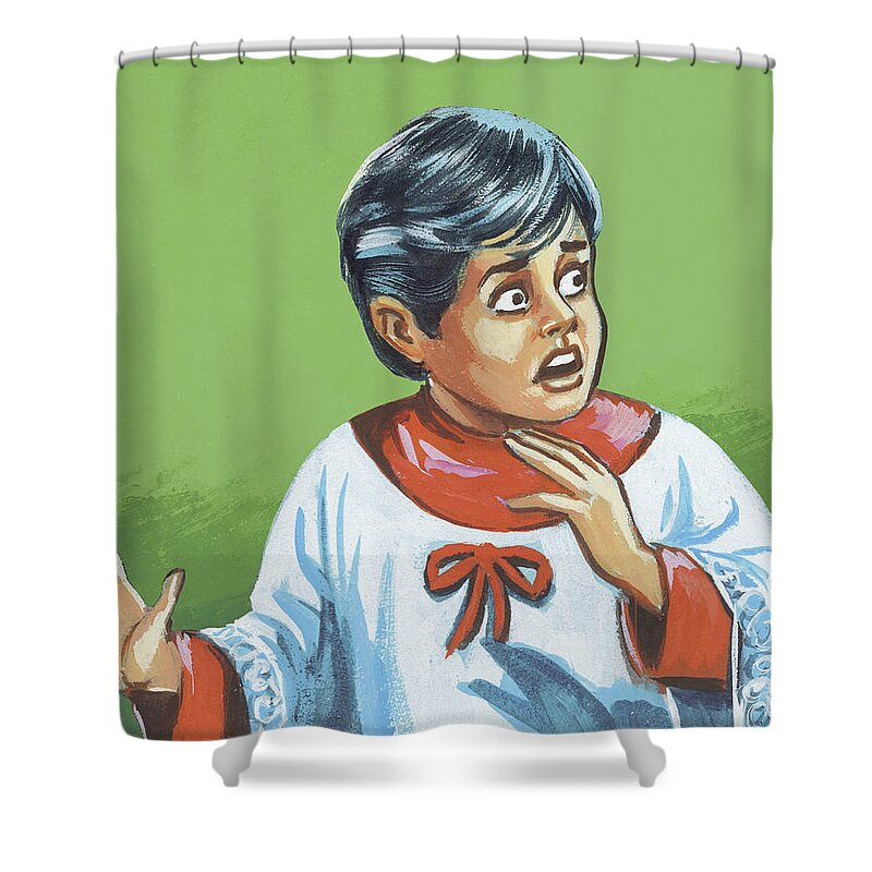 Afraid Shower Curtain featuring the drawing Frightened Altar Boy by CSA Images