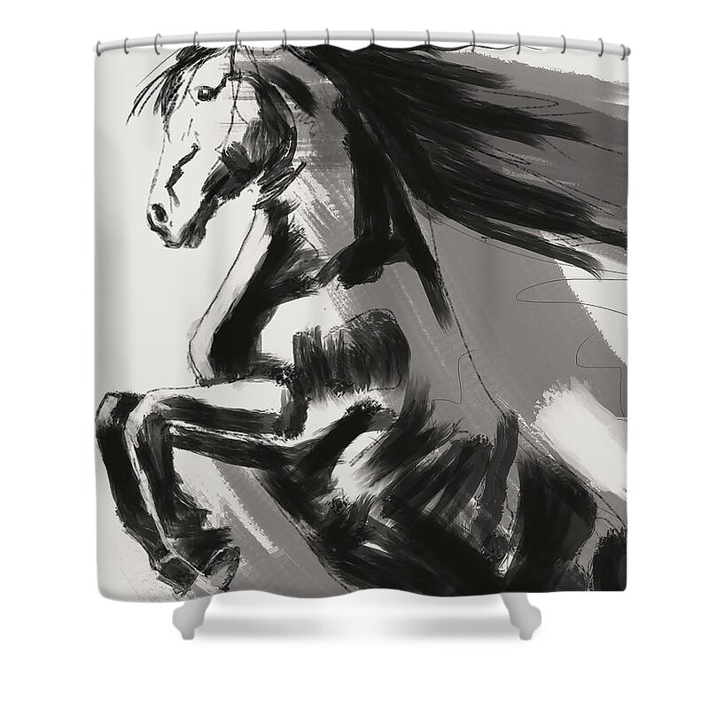 Black Rising Horse Shower Curtain featuring the painting Rising Horse by Go Van Kampen