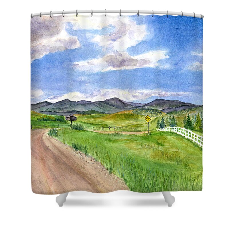 Colorado Shower Curtain featuring the painting Frog Belly Farm by Clara Sue Beym