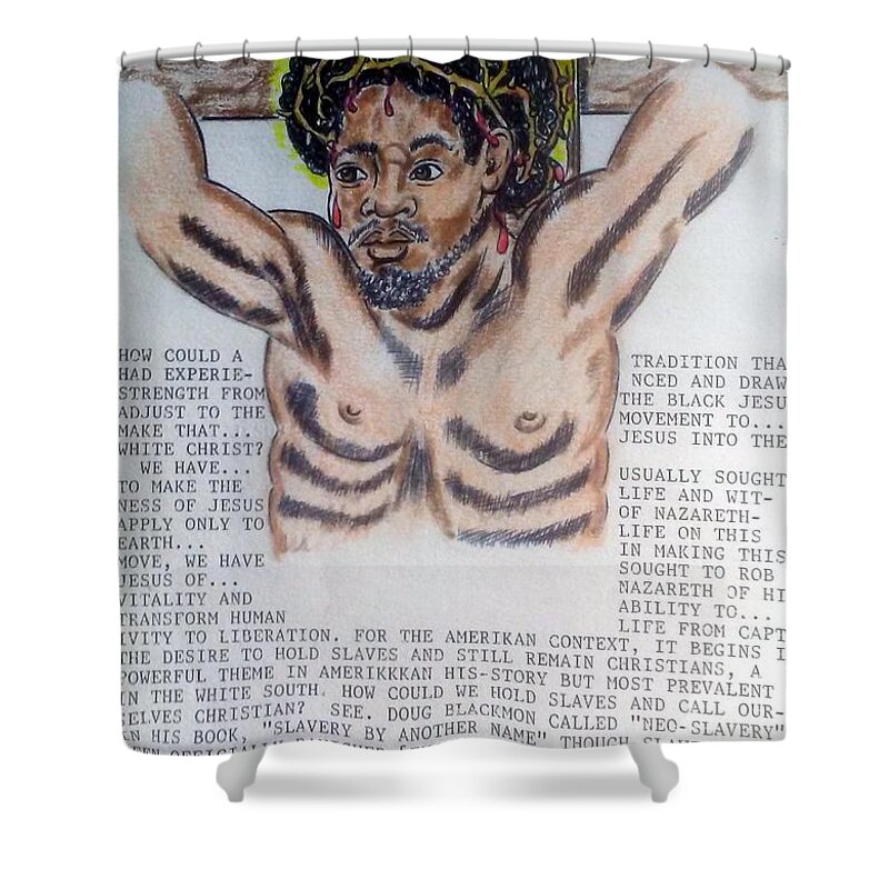 Black Art Shower Curtain featuring the drawing From Black Jesus two white Christ by Joedee