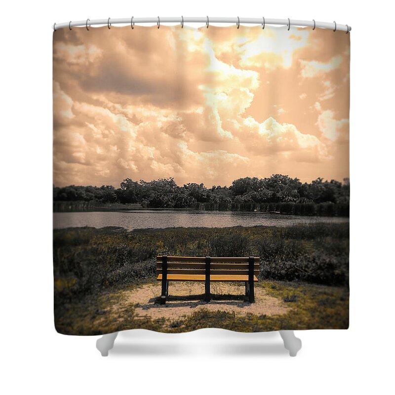 Bench Shower Curtain featuring the digital art From Here to Eternity by Robert Stanhope