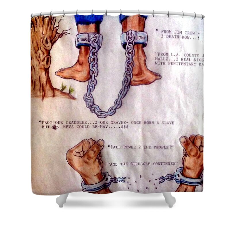 Blak Art Shower Curtain featuring the drawing from Jim Crow to death row by Joedee