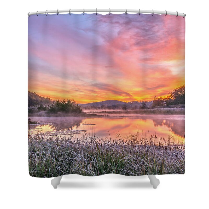 Dawn Shower Curtain featuring the photograph Frosted Dawn At The Wetlands by Angelo Marcialis