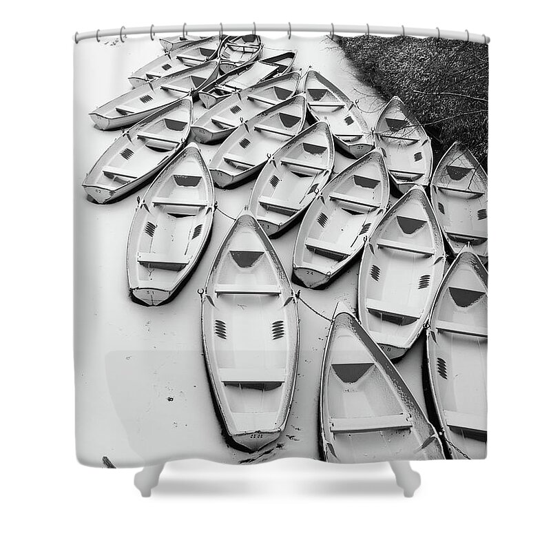 Tranquility Shower Curtain featuring the photograph Frozen Boats by Yann Le Biannic