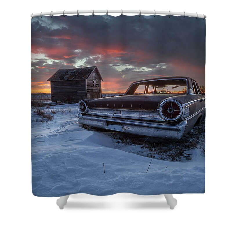 Ford Shower Curtain featuring the photograph Frozen Galaxie 500 by Aaron J Groen