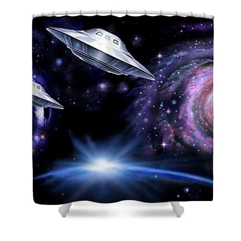 Star-gate Shower Curtain featuring the digital art Fully Operational by Hartmut Jager