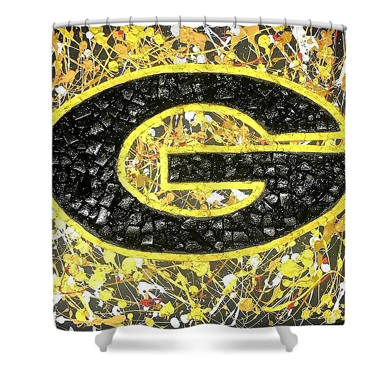 Black And Gold G Shower Curtain featuring the painting G by Femme Blaicasso