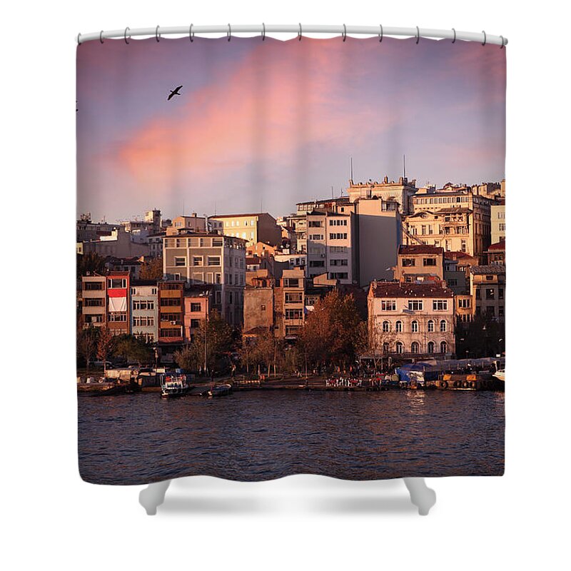 Istanbul Shower Curtain featuring the photograph Galata Tower And Beyoglu District In by Narvikk