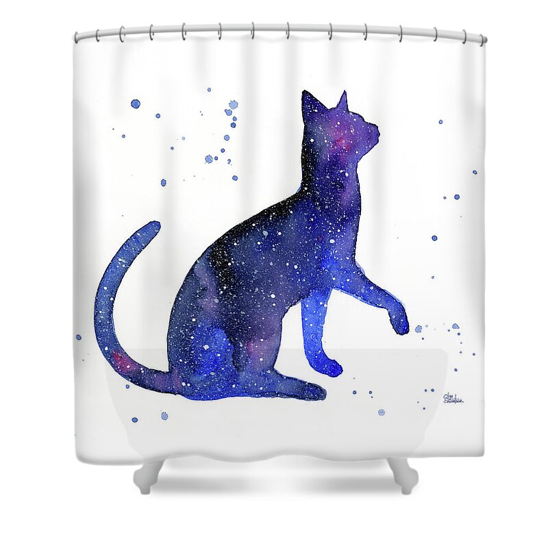 Galaxy Shower Curtain featuring the painting Galaxy Cat by Olga Shvartsur