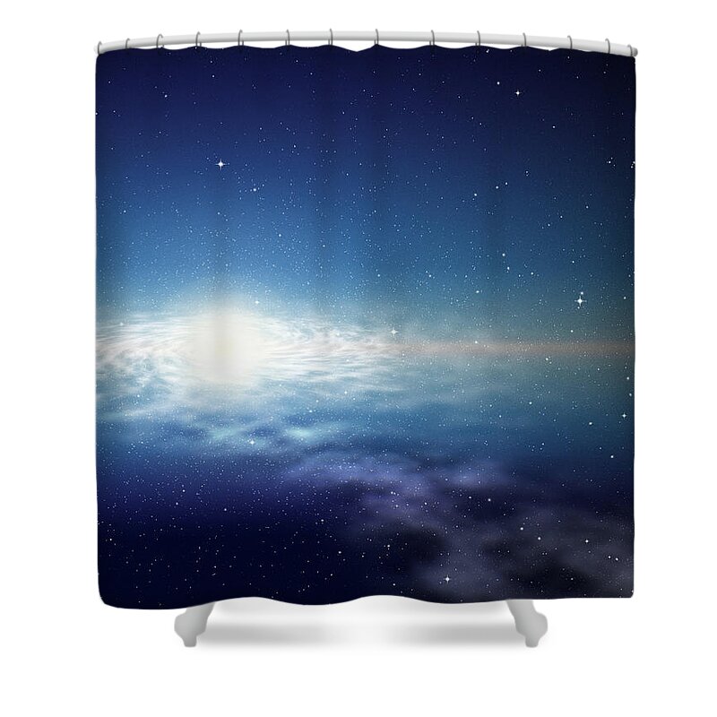 Galaxy Shower Curtain featuring the digital art Galaxy Digital by Chad Baker