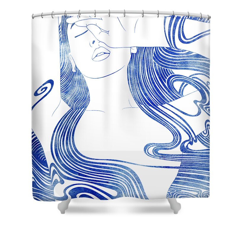 Aqua Shower Curtain featuring the mixed media Galene by Stevyn Llewellyn