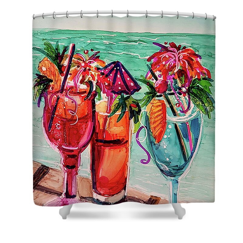 Alcohol Ink Shower Curtain featuring the mixed media Gal's Afternoon Out by Francine Dufour Jones