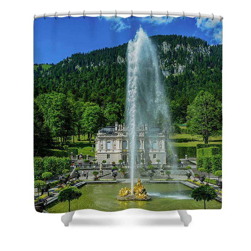Linderhof Palace Shower Curtain featuring the photograph Garden Fountain of Linderhoff Palace by Marcy Wielfaert