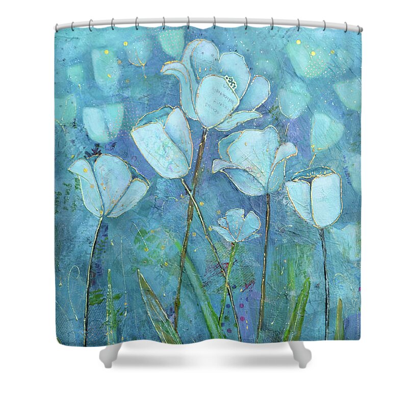 Cervical Cancer Shower Curtain featuring the painting Garden of Healing by Shadia Derbyshire