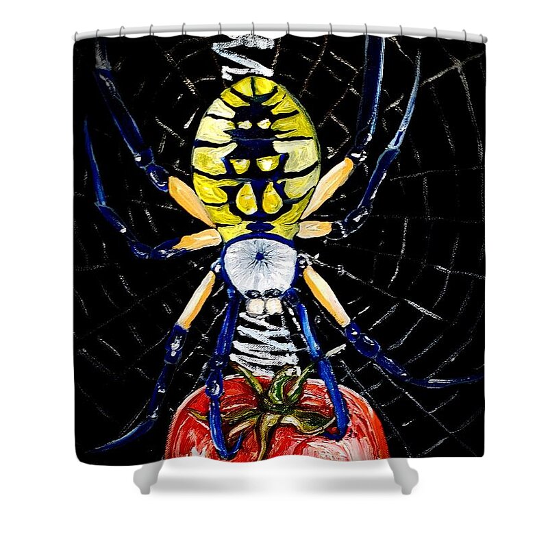 Argiope Shower Curtain featuring the painting Garden Spider by Alexandria Weaselwise Busen