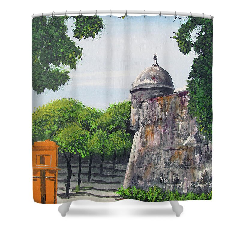 Garita Shower Curtain featuring the painting Garita Del Morro by Luis F Rodriguez