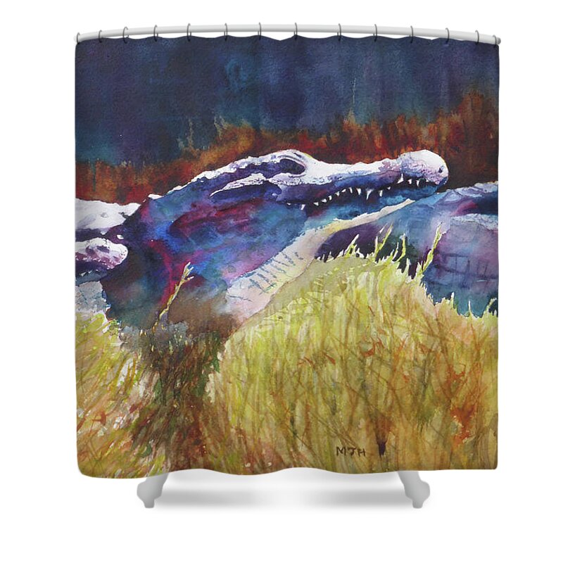 Alligator Shower Curtain featuring the painting Gators by Melanie Harman