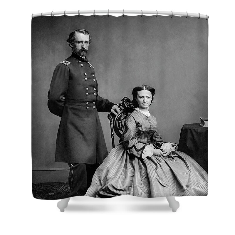 George Armstrong Custer Shower Curtain featuring the photograph General Custer and His Wife Libbie by War Is Hell Store