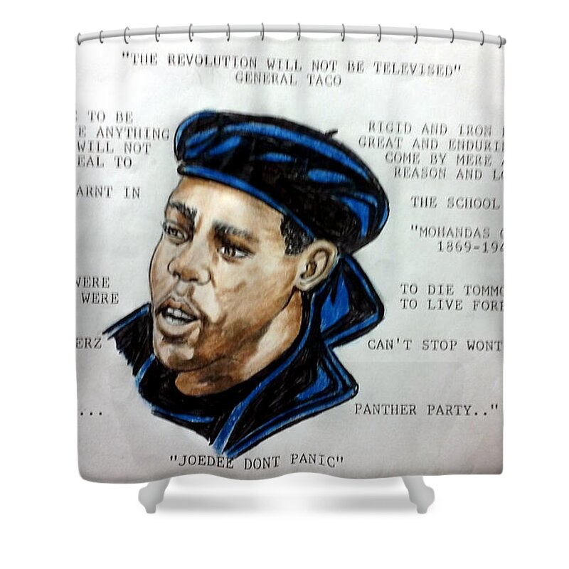 Black Art Shower Curtain featuring the drawing General Taco by Joedee
