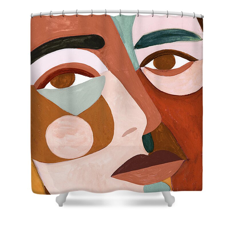 Fashion & Figurative+figurative Shower Curtain featuring the painting Geo Face IIi by Victoria Borges