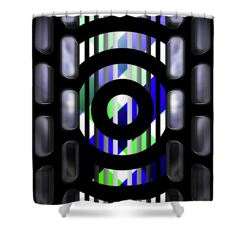 Pattern Shower Curtain featuring the digital art GEOMask Rings by Rolando Burbon