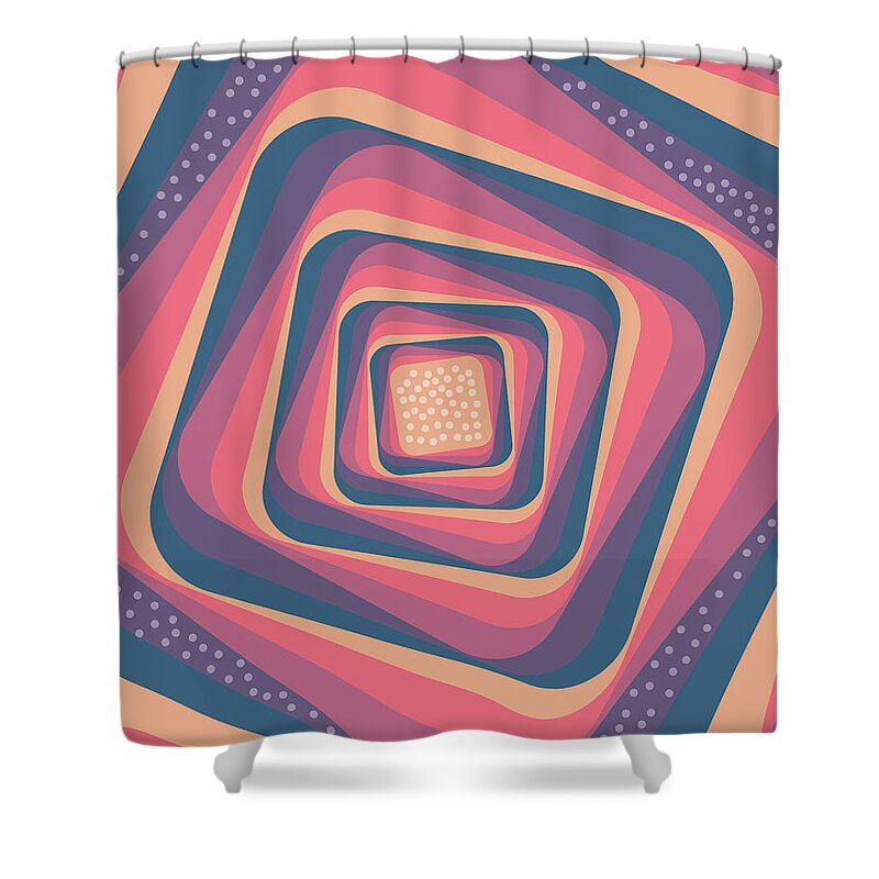 Pattern Shower Curtain featuring the mixed media Geometric Abstract Pattern - Retro Pattern - Spiral 2 - Deep Blue, Purple, Magenta, Red by Studio Grafiikka