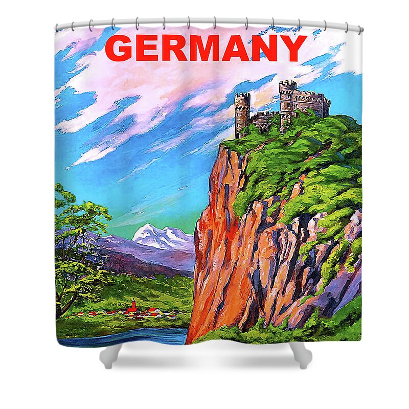 Mountains Shower Curtain featuring the digital art German Airline Poster by Long Shot
