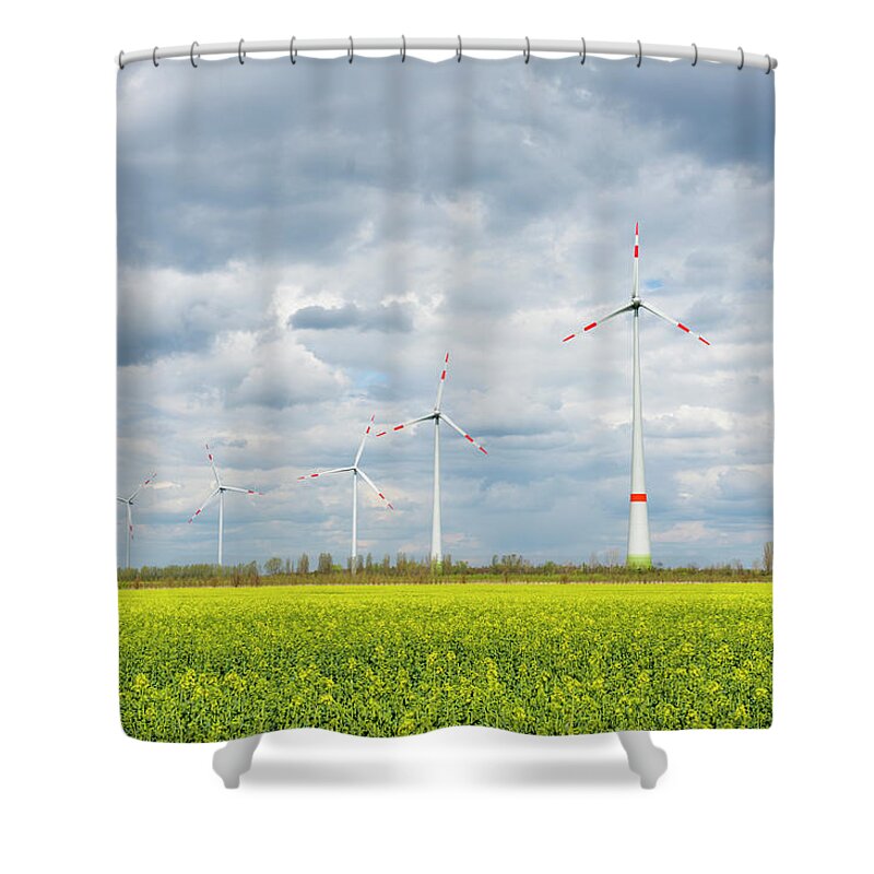 Tranquility Shower Curtain featuring the photograph Germany, Saxony, Wind Turbine In Wind by Westend61