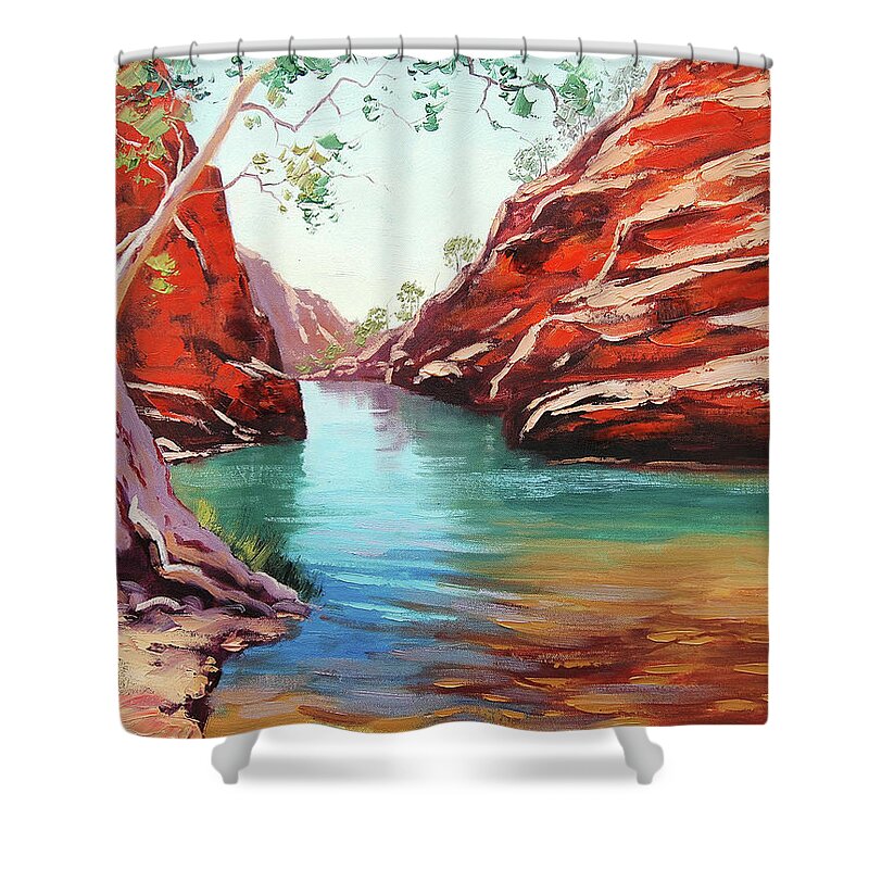 Central Australia Shower Curtain featuring the painting Ghost Gum Alice Springs by Graham Gercken
