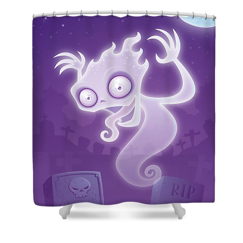 Boo Shower Curtain featuring the digital art Ghost in the Graveyard by John Schwegel