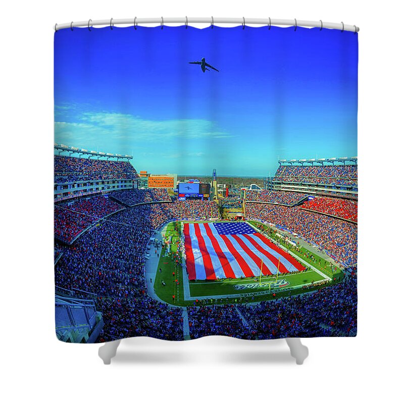 Gillette Stadium Shower Curtain featuring the photograph Gillete Stadium Flyover by Mountain Dreams