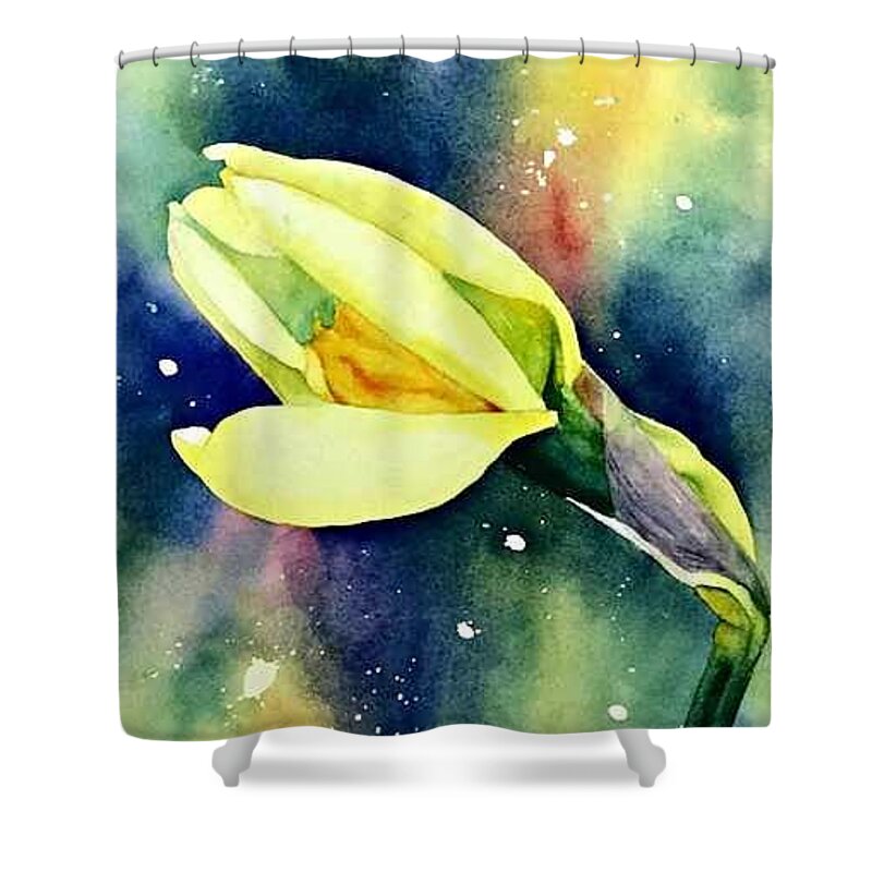 Daffodil Shower Curtain featuring the painting Gimme A Day by Beth Fontenot