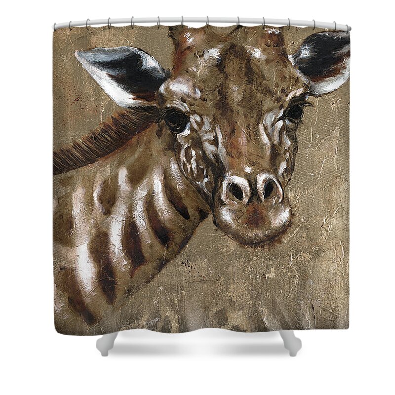 Giraffe Shower Curtain featuring the painting Giraffe On Print by Patricia Pinto