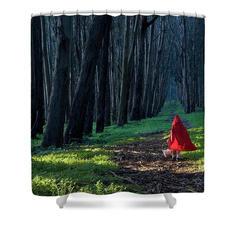 4-5 Years Shower Curtain featuring the photograph Girl 4-5 Dressed As Little Red Riding by John Lund
