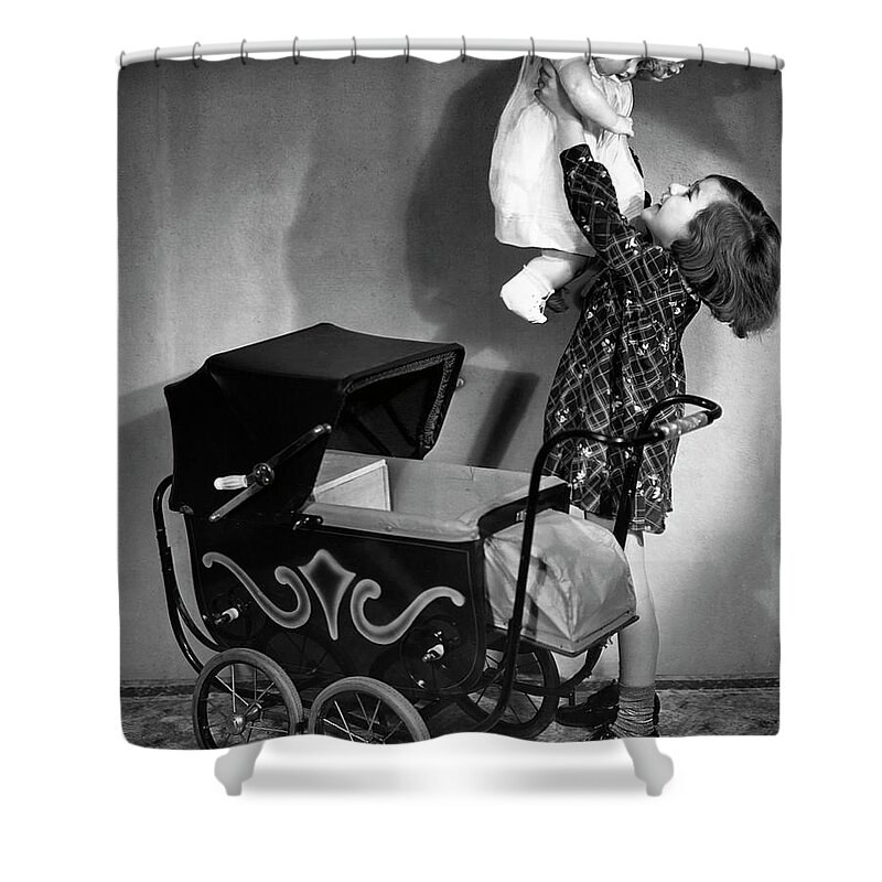 Child Shower Curtain featuring the photograph Girl And Baby by George Marks