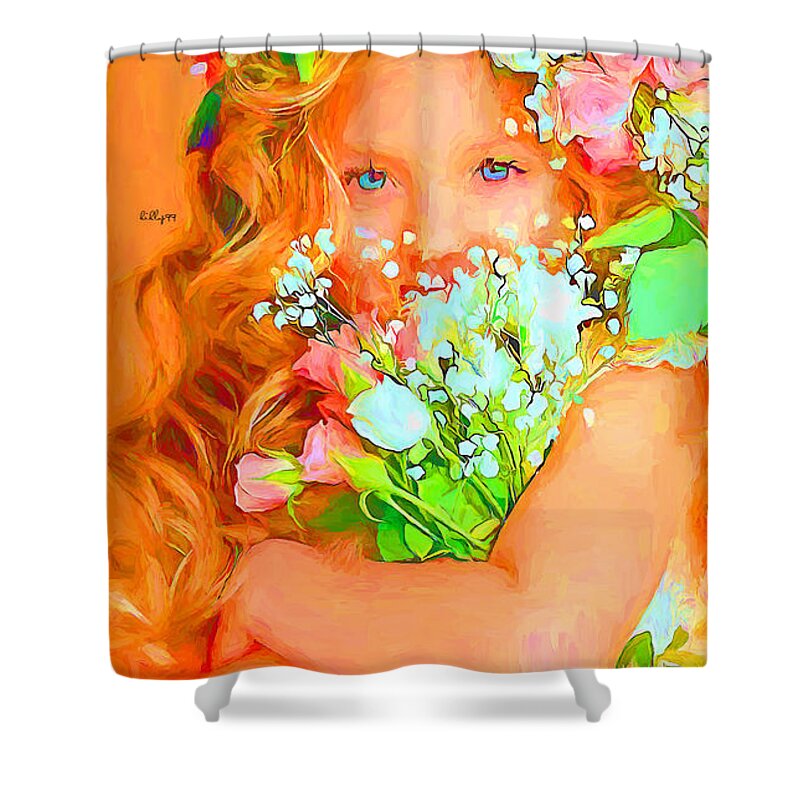Paint Shower Curtain featuring the painting Girl with flower 3 by Nenad Vasic