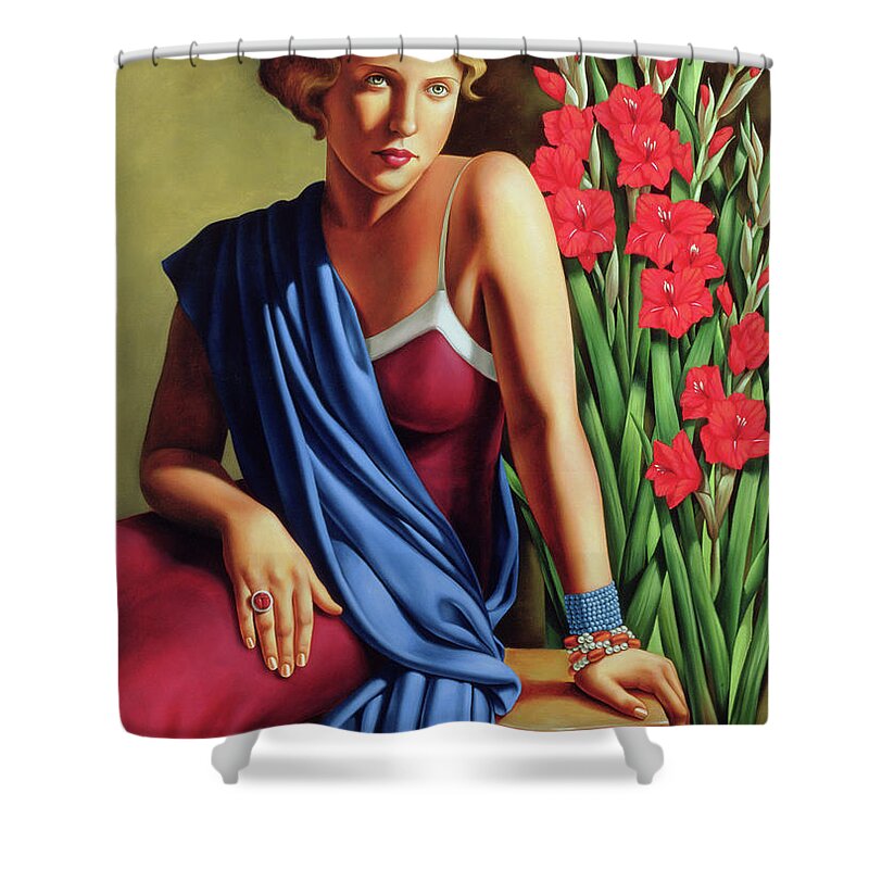 30s Shower Curtain featuring the painting Girl With The Scarab Ring by Catherine Abel