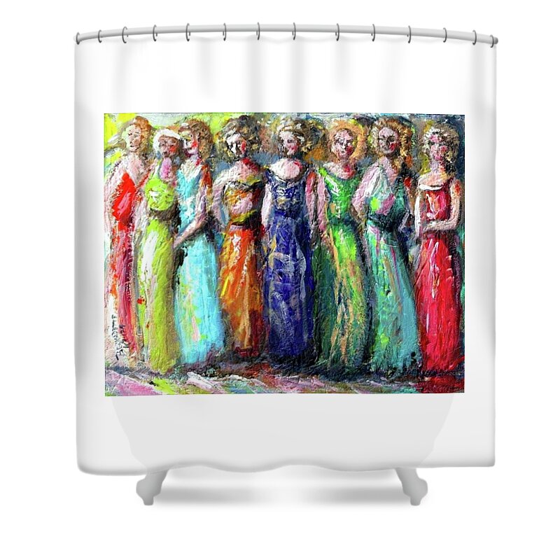 Girls Night Out. Ladies Shower Curtain featuring the painting Girls Night Out by Bernadette Krupa