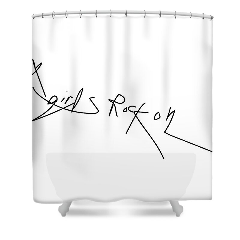 Handwriting Shower Curtain featuring the drawing Girls Rock On black and white by Ashley Rice