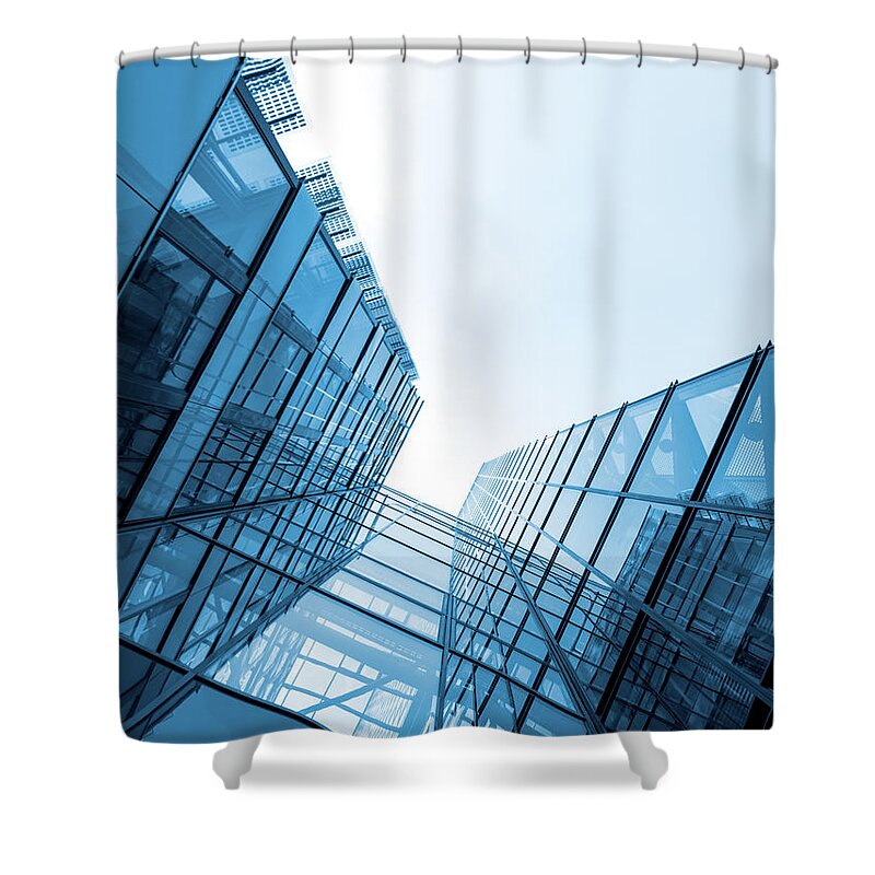 Shadow Shower Curtain featuring the photograph Glass Facade Of Office Building by Blurra