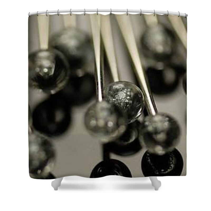 Panoramic Shower Curtain featuring the photograph Glass Head Pins Banner by Photo Ephemera