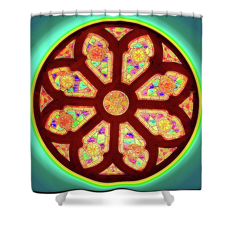  Shower Curtain featuring the digital art Glowing Rosette by Rick Wicker