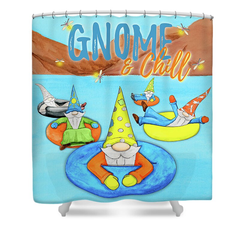 Gnome Shower Curtain featuring the digital art Gnome and Chill by Hugo Edwins
