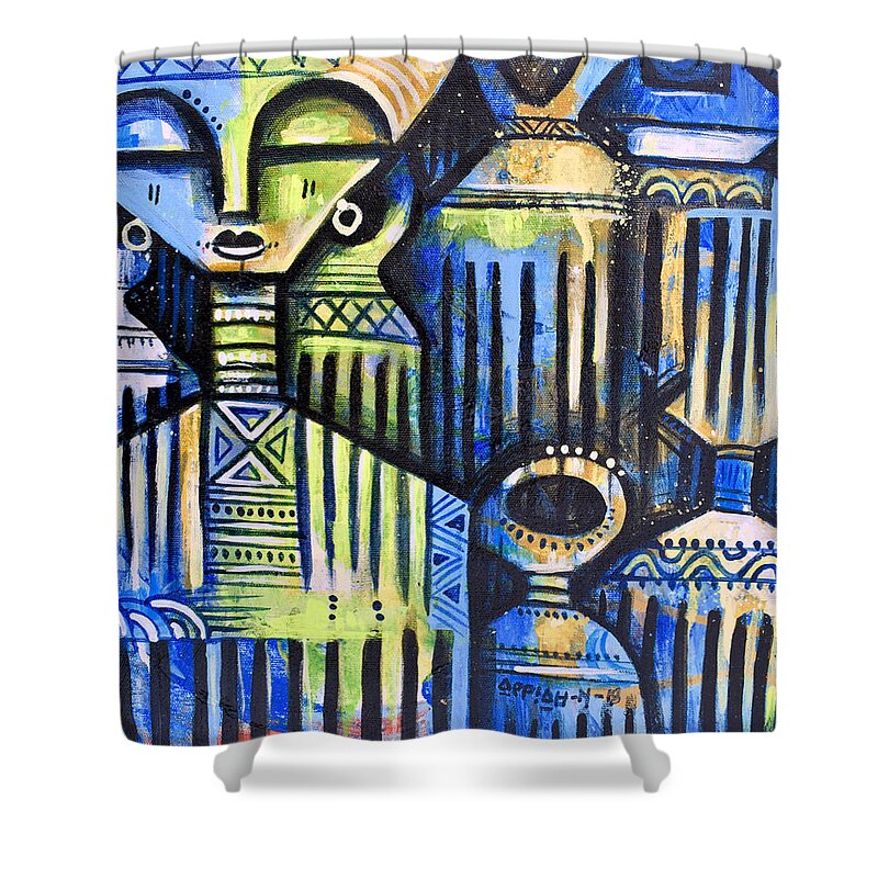 African Art Shower Curtain featuring the painting Gods by Appiah Ntiaw