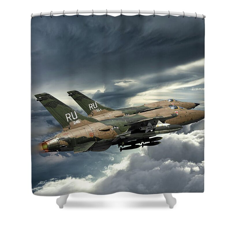 Aviation Shower Curtain featuring the digital art Gods Of Thunder by Peter Chilelli