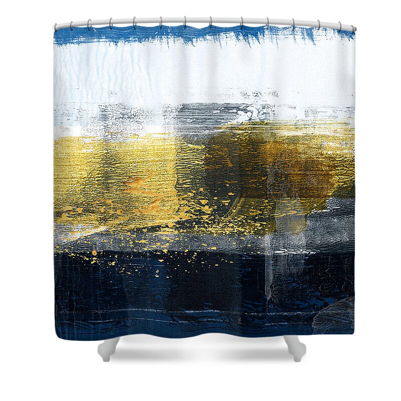 Abstract Shower Curtain featuring the painting Gold and White Abstract Study by Naxart Studio