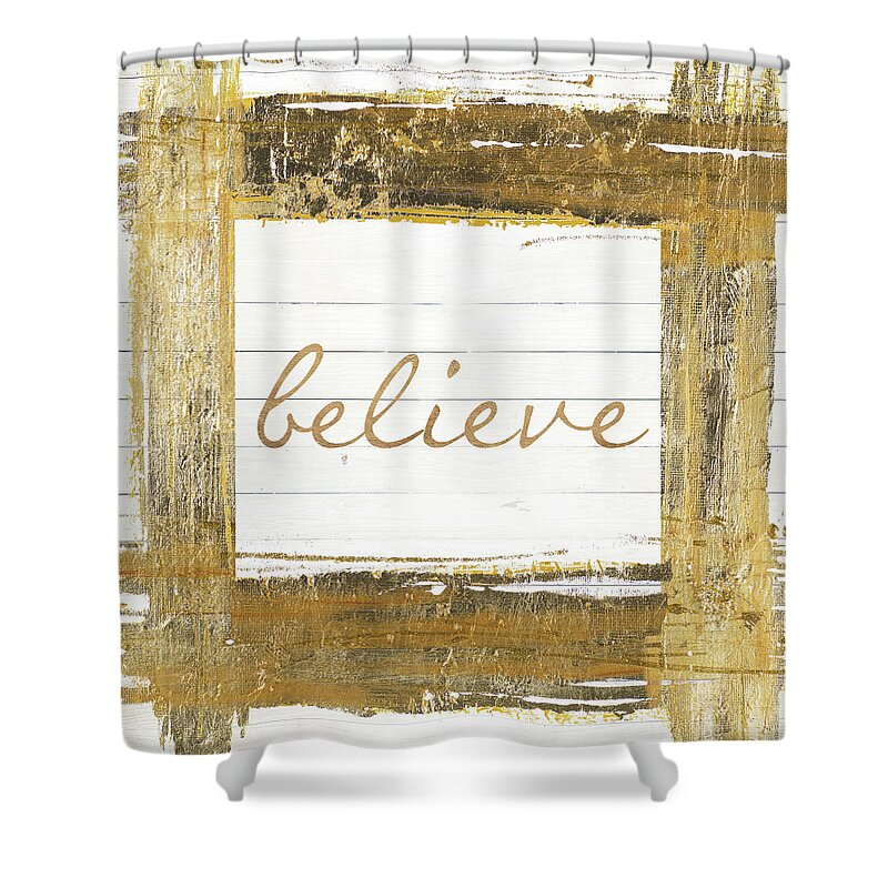 Gold Shower Curtain featuring the painting Gold Believe Square by Patricia Pinto