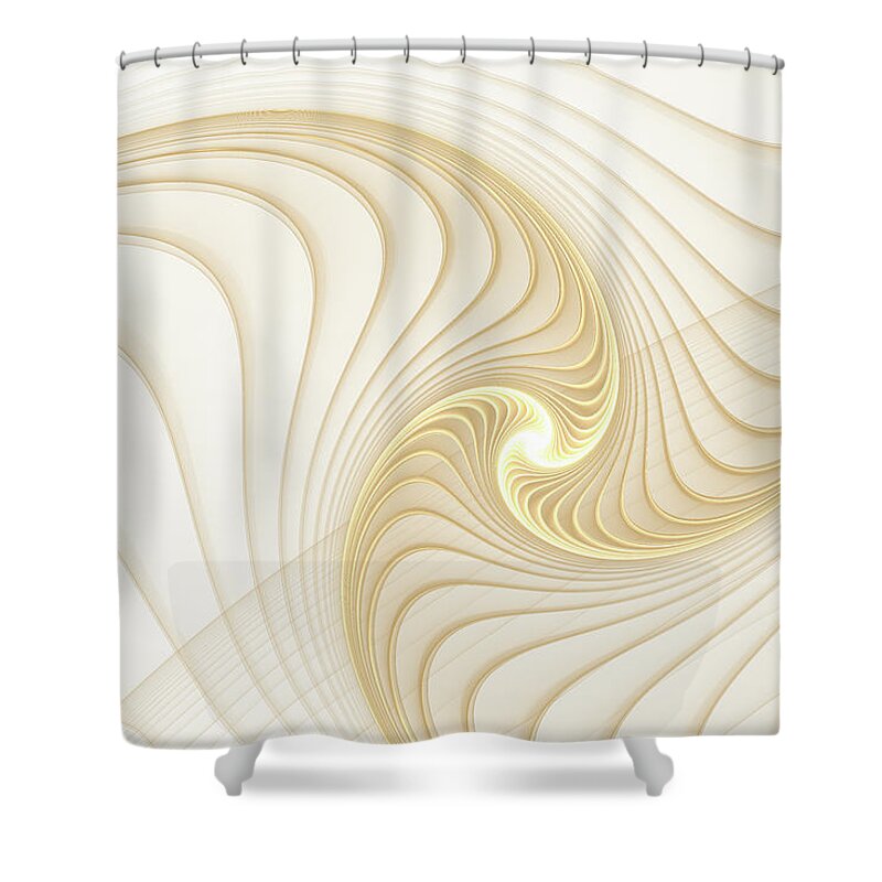 Fractal Shower Curtain featuring the digital art Golden and White Spiral Abstract by Matthias Hauser