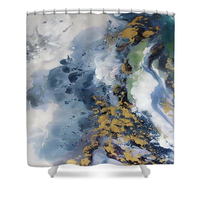 Gold Shower Curtain featuring the painting Golden Coast - panoramic abstract by Vesna Antic
