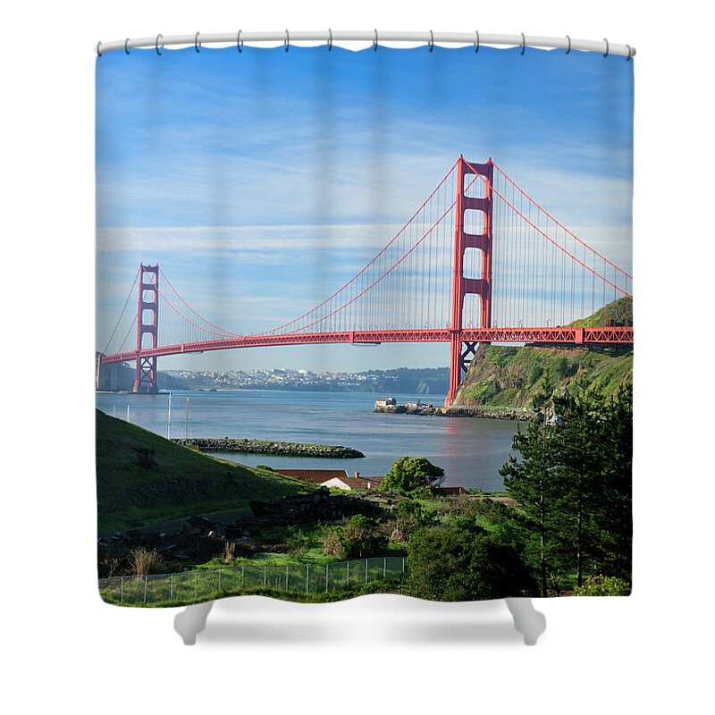 Grass Shower Curtain featuring the photograph Golden Gate Across The San Francisco by David Rout